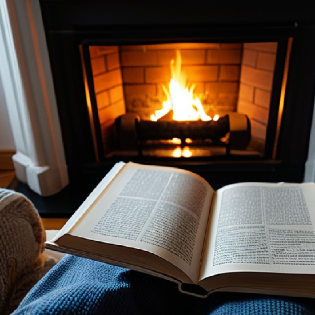 Digital Detox in a Cozy Home**
"A person fully clothed in comfortable, modest clothing is reading a physical book by a fireplace in a cozy living room. No visible screens or devices are present. Soft, warm lighting. The scene evokes relaxation and escape from technology. Safe for work, appropriate content, family-friendly, professional photography, perfect anatomy, natural proportions, well-formed hands."
**