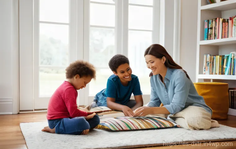 디지털 번아웃을 예방하기 위한 지속 가능한 방법 - **Prompt:** A serene, cozy indoor scene bathed in soft, natural light, depicting a diverse family (e...
