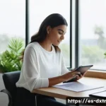 Home 20 디지털 번아웃 극복을 위한 목표 달성 전략 - A modern home office scene featuring a young Hispanic professional woman organizing her day with a d...