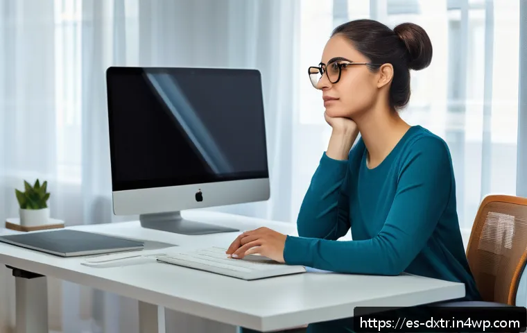 디지털 기기 사용 후 피로 회복하기 - A modern Spanish home office scene featuring a young adult woman taking a 20-20-20 eye exercise brea...